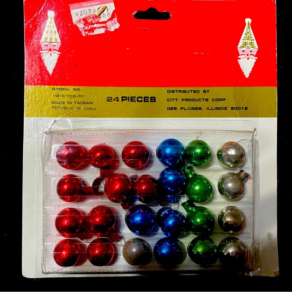 24 vintage mini glass Christmas ornaments made in Taiwan new in box